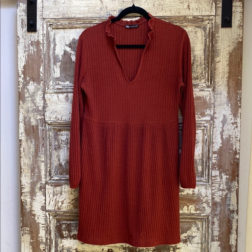 ZARA NANY Doll Ribbed Sweater Dress, Burnt Orange, Size Medium
